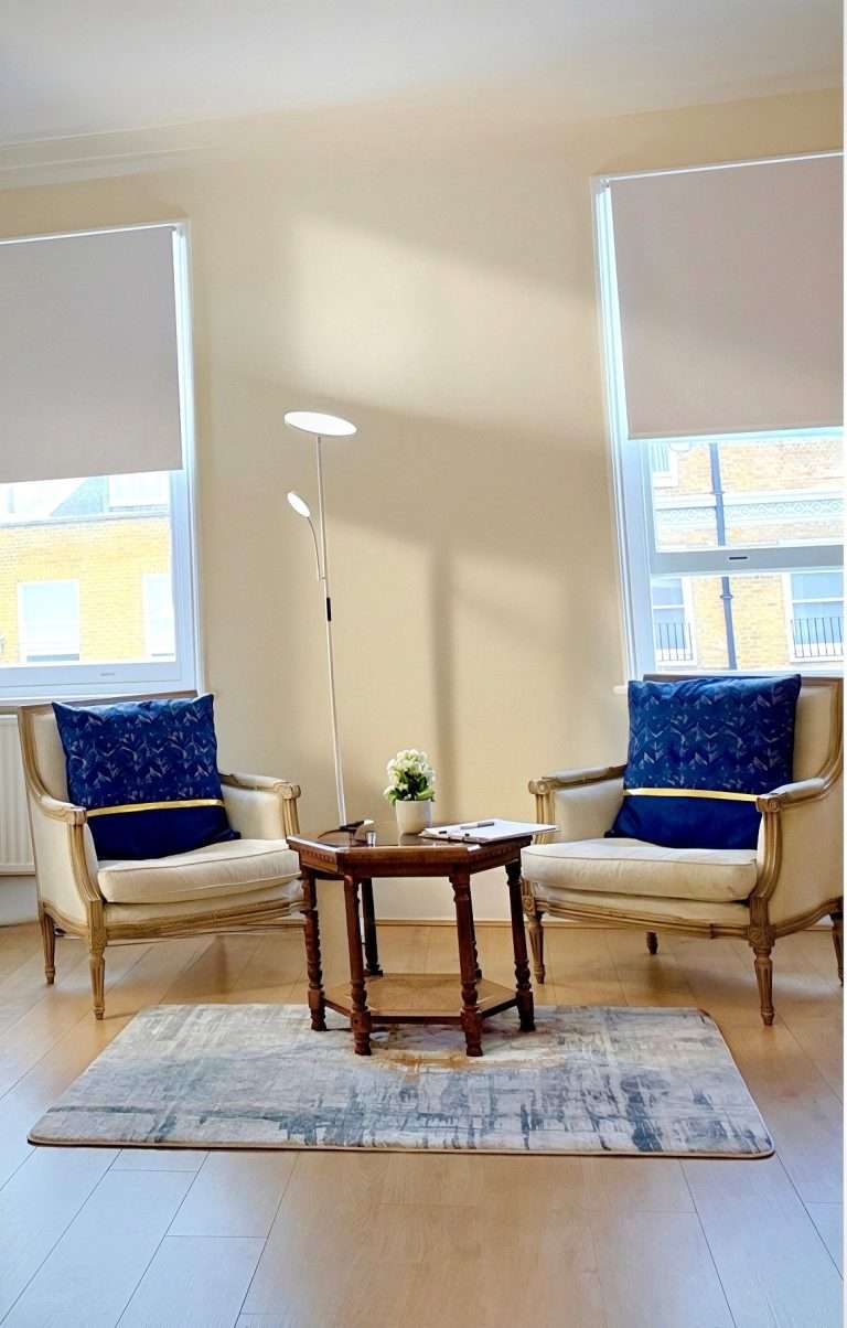 Consultation room seating area at the Devonshire Place clinic in Marylebone, London